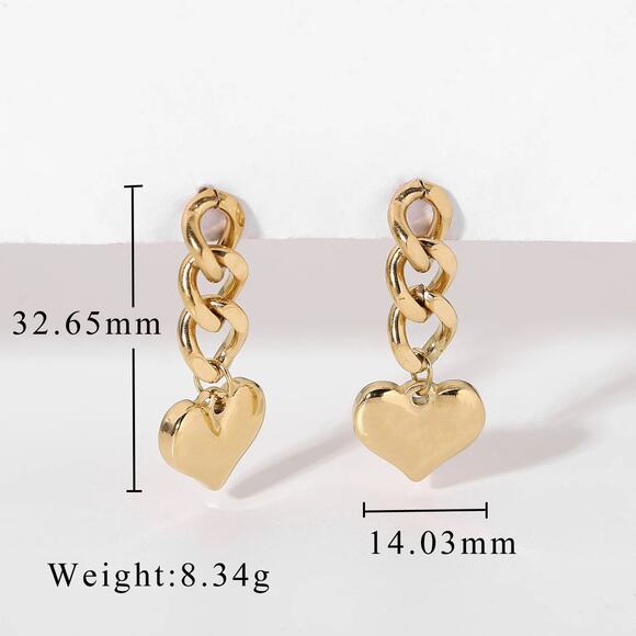 Drop Chain Heart Earrings 18K Gold Plated Stainless Steel - Picture 12 of 12